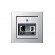 Розетка HDMI+USB, без рамки, EPSILON металлик